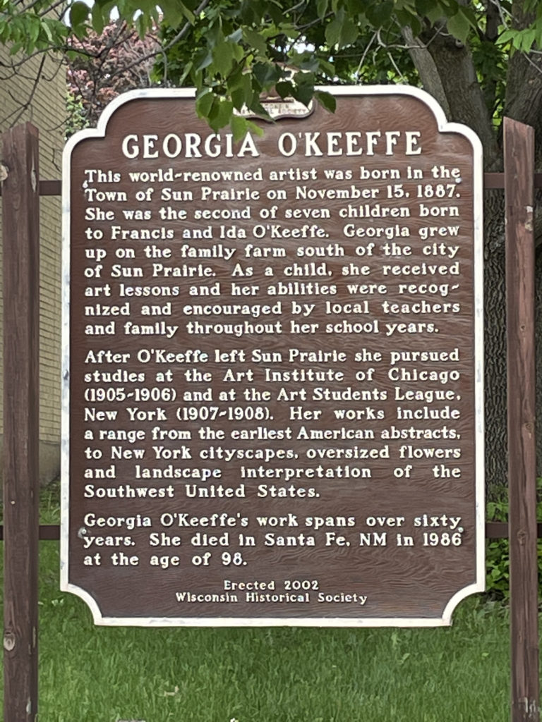 Brown historical marker honoring the artist, Georgia O'Keeffe.